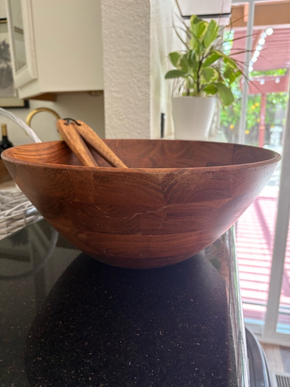 Crate&Barrel Wooden Salad Bowl Set - Warm Brown